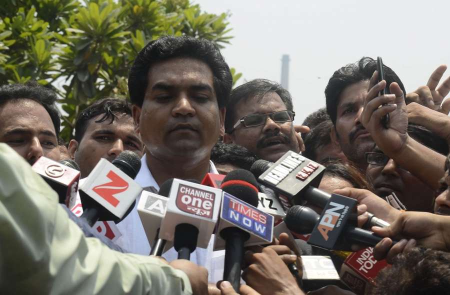 New Delhi: AAP leader Kapil Mishra talks to press at Rajghat in New Delhi on May 7, 2017. (Photo: IANS) by .