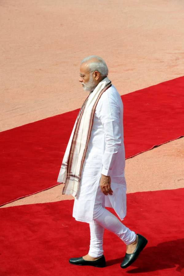 New Delhi: Prime Minister Narendra Modi at the ceremonial reception of Palestine President Mahmoud Abbas at Rashtrapati Bhavan in New Delhi on May 16, 2017. (Photo: IANS) by .
