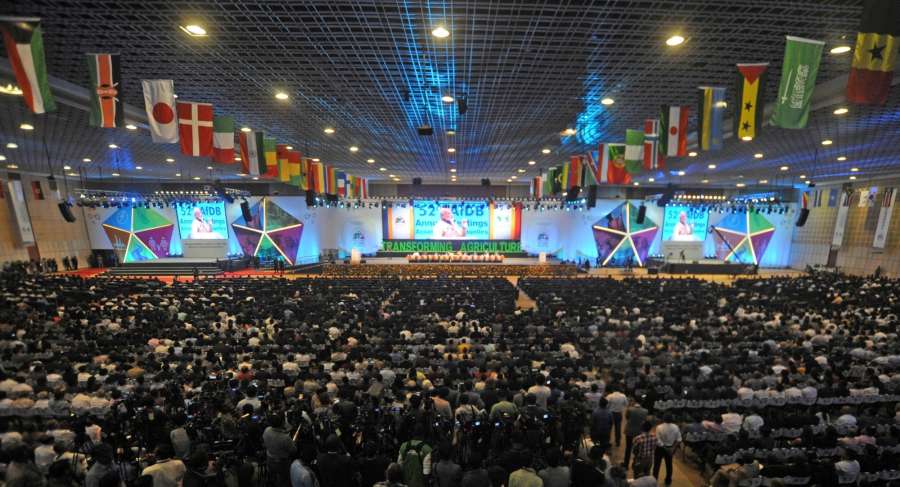 Gandhinagar: Foreign delegates participating in the 52nd African Development Bank Annual meeting listen as Prime Minister Narendra Modi speaks in Gandhinagar, Gujarat on May 23, 2017. (Photo: IANS/PIB) by .