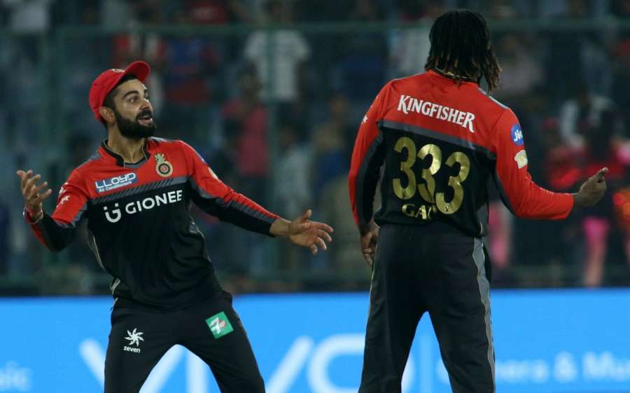 New Delhi: Royal Challengers Bangalore captain Virat Kohli celebrates after winning an IPL 2017 match between Delhi Daredevils and Royal Challengers Bangalore at Feroz Shah Kotla Ground in New Delhi on May 14, 2017. (Photo: Surjeet Yadav/IANS) by .