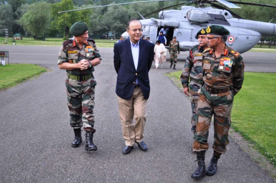Union Defence Minister Arun Jaitley and Army Chief General Bipin Rawat review security situation in Jammu and Kashmir in Srinagar on May 17, 2017. (Photo: IANS) by .