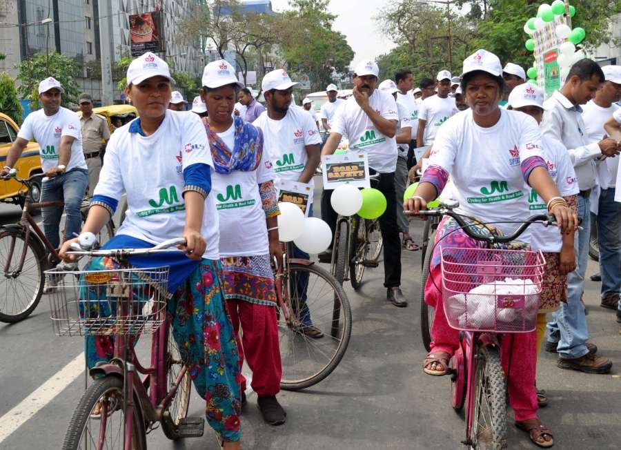 Kolkata: People participate in a cycle rally on "World Health Day" in Kolkata on April 7, 2017. (Photo: IANS) by . 
