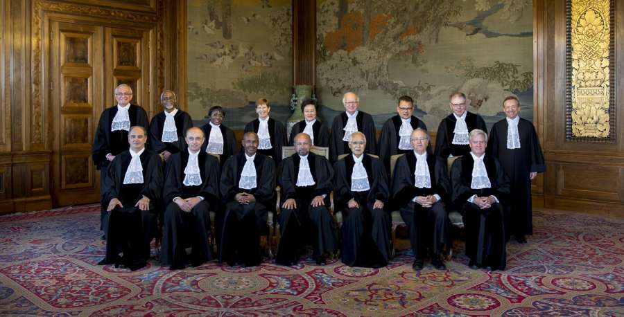 Members of the International Court of Justice, who are hearing the case of Kulbhushan Jadhav, the alleged Indian spy sentenced to death by a Pakistani military court; in The Hague, Netherlands on May 15, 2017. (Photo: IANS/ICJ) by .