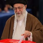 TEHRAN, May 19, 2017 (Xinhua) -- Iranian Supreme Leader Ayatollah Ali Khamenei casts vote in the presidential election at a polling station in Tehran May 19, 2017. Iran held the presidential election on Friday. (Xinhua/Meng Tao/IANS) by . 
