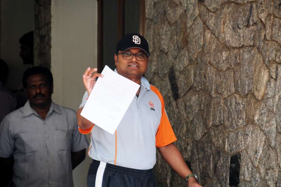 Chennai: Karti Chidambaram at his residence in Chennai on May 16, 2017. Karti Chidambaram is facing money laundering probe linked to the dubious Aircel-Maxis deal. (Photo: IANS) by .