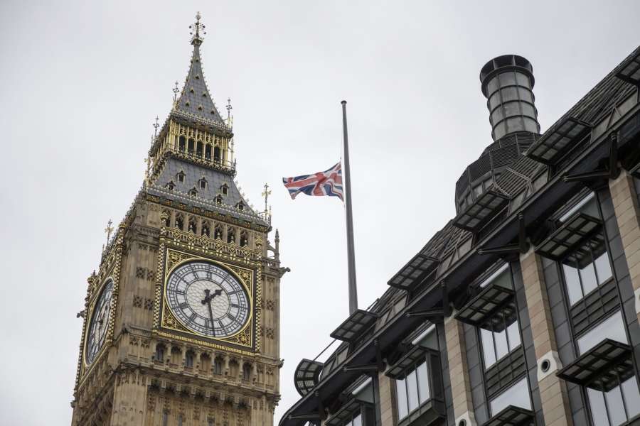 LONDON, May 23, 2017 (Xinhua) -- Flag flies at half mast above Portcullis House next to the Houses of Parliament after Manchester Arena bombing, in London, Britain, on May 23, 2017.(Xinhua/Tim Ireland/IANS) (dtf) by . 