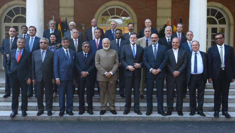 Madrid: Madrid: Prime Minister Narendra Modi and Spanish President Mariano Rajoy with the members of India Spain CEOs Forum in Madrid, Spain on May 31, 2017. (Photo: IANS/PIB) by . 