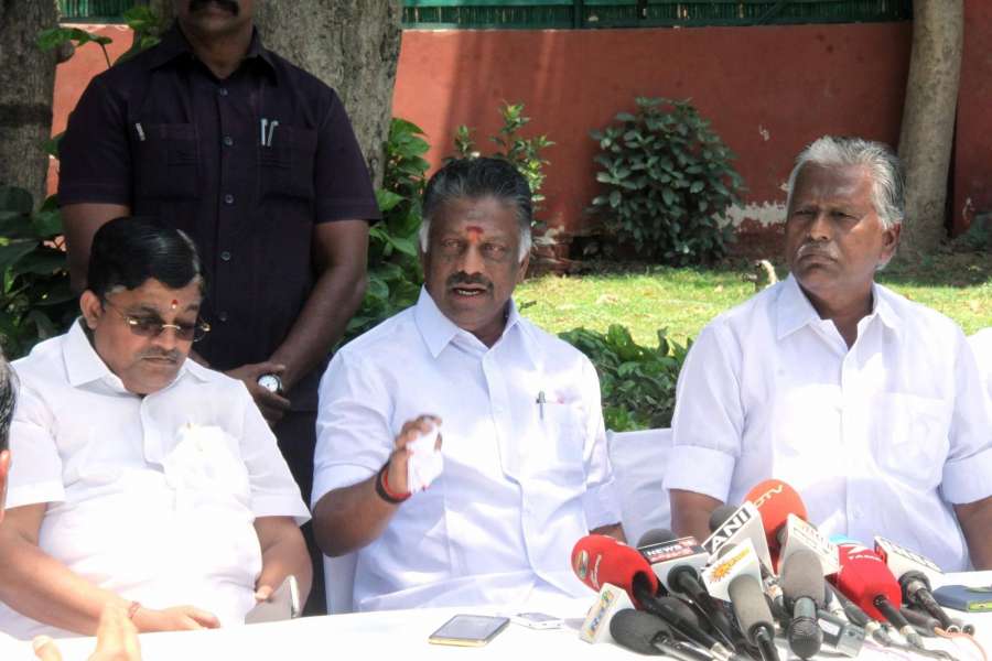 New Delhi: Former Tamil Nadu Chief Minister O Panneerselvam addressing the media in New Delhi on May 19, 2017. (Photo: IANS) by . 