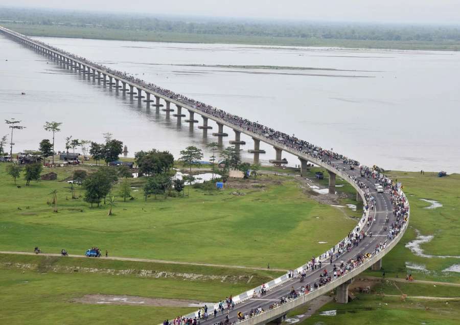 Dibrugarh: An aerial view of the Dhola-Sadiya bridge across River Brahmaputra. (Photo: IANS/PIB) by . 