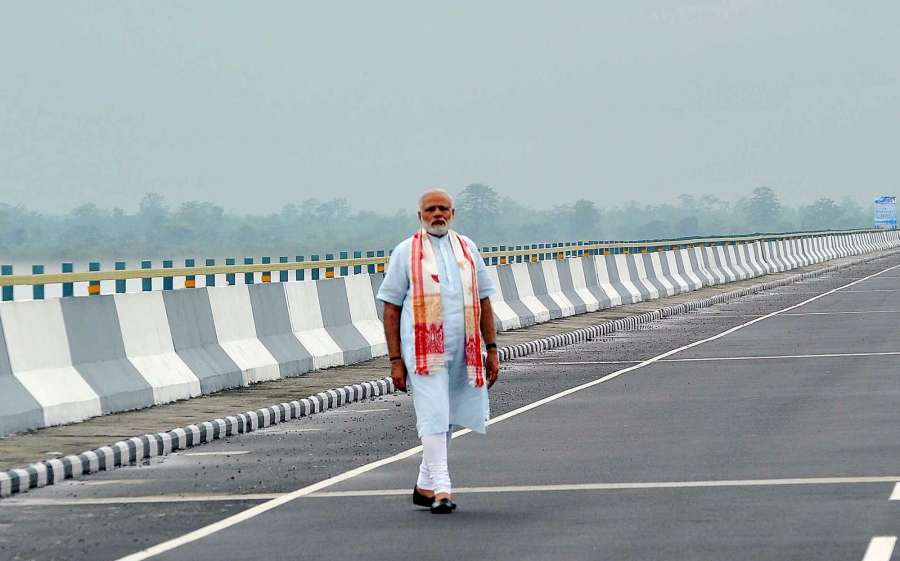 Assam: Prime Minister Narendra Modi at Dhola-Sadia Bridge across River Brahmaputra, in Assam on May 26, 2017. (Photo: IANS/PIB) by . 