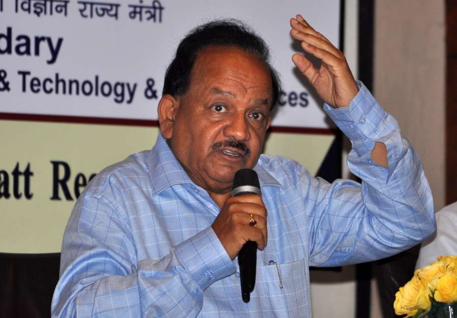 New Delhi: Union Science and Technology Minister Harsh Vardhan addresses during "DST Conclave 2017" in Kolkata on May 3, 2017. (Photo: Kuntal Chakrabarty/IANS) by .