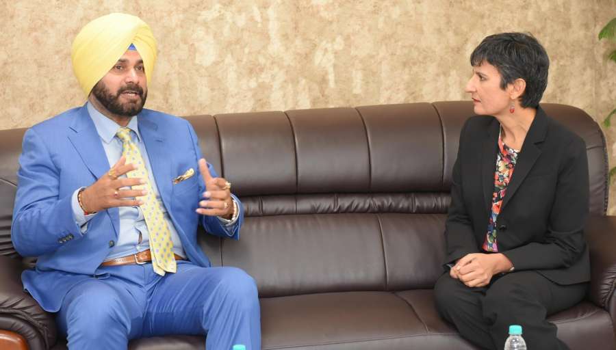 Chandigarh: Australian High Commissioner to India Harinder Sidhu calls on Punjab Minister Navjot Singh Sidhu in Chandigarh on May 4, 2017. (Photo: IANS) by .