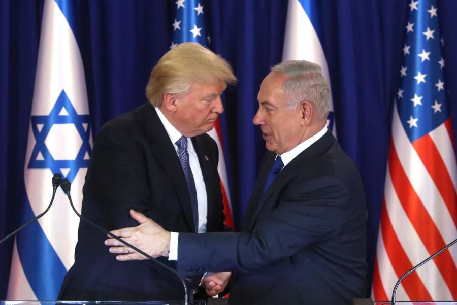 JERUSALEM, May 22, 2017 (Xinhua) -- U.S. President Donald Trump (L) meets with Israeli Prime Minister Benjamin Netanyahu in Jerusalem, on May 22, 2017. Speaking on the first day of his visit to Israel and the West Bank, U.S. President Donald Trump urged Israeli Prime Minister Benjamin Netanyahu to start a "new partnership" with the Arab world. (Xinhua/JINI/POOL/Marc Israel Sellem/IANS) by .