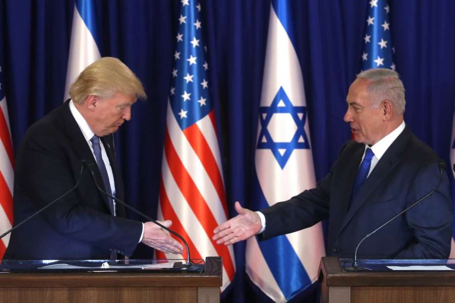 JERUSALEM, May 22, 2017 (Xinhua) -- U.S. President Donald Trump (L) meets with Israeli Prime Minister Benjamin Netanyahu in Jerusalem, on May 22, 2017. Speaking on the first day of his visit to Israel and the West Bank, U.S. President Donald Trump urged Israeli Prime Minister Benjamin Netanyahu to start a "new partnership" with the Arab world. (Xinhua/JINI/POOL/Marc Israel Sellem/IANS) by . 