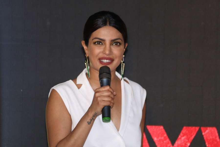 Caption : Mumbai:Actress Priyanka Chopra during a programme organised to promote of her upcoming Hollywood film "Baywatch" in Mumbai on April 26, 2017. The film is schedule to release in India on May 26th.(Photo: IANS) by .