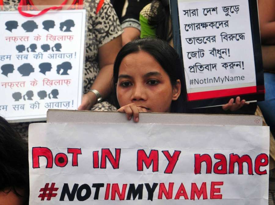 Kolkata: People stage a demonstration during "Not In My Name" protest organised against killing of Junaid Khan, who was stabbed to death by a mob who accused him and his three companions of carrying beef in their bags; in Kolkata on June 28, 2017. (Photo: IANS) by . 
