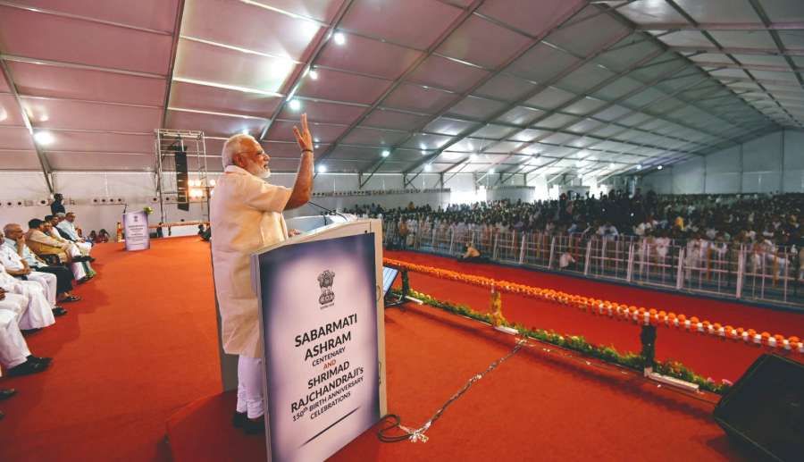 Ahmedabad: Prime Minister Narendra Modi addresses at Sabarmati Ashram event in Ahmedabad, Gujarat on June 29, 2017. (Photo: IANS/PIB) by . 