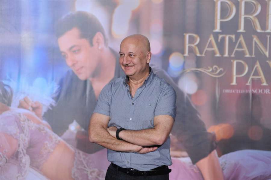 Mumbai: Actor Anupam Kher during the trailer launch of upcoming film Prem Ratan Dhan Payo, in Mumbai on Oct 1, 2015. (Photo: IANS) by . 