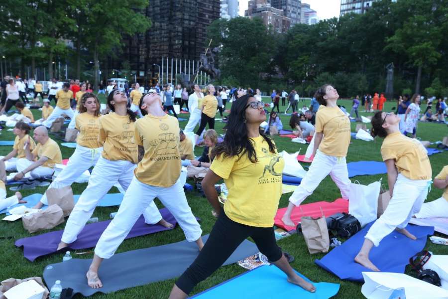 United Nations: People practice Yoga Asans -postures- on International Yoga Day at United Nations on June 21, 2017. (Photo: Mohammed Jaffer/IANS) by . 