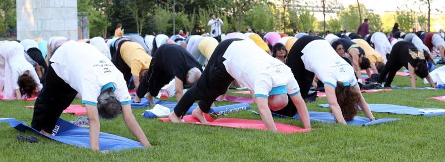 United Nations: People practice Yoga Asans -postures- on International Yoga Day at United Nations on June 21, 2017. ((Photo: Mohammed Jaffer/IANS) by . 
