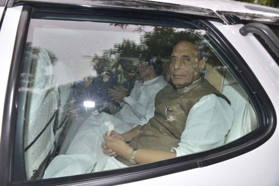 New Delhi: Union Ministers Rajnath Singh and M Venkaiah Naidu leave after meeting Congress chief Sonia Gandhi in New Delhi on June 16, 2017. (Photo: IANS) by . 