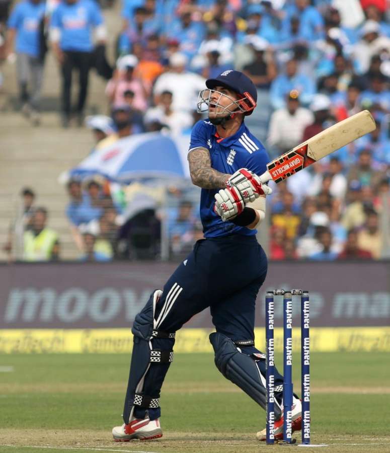 Pune: England's Alex Hales in action during the 1st ODI match between India and England at the Maharashtra Cricket Association Stadium in Pune on Jan 15, 2017.(Photo: Surjeet Yadav/IANS) by . 
