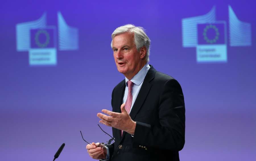 BRUSSELS, May 3, 2017 (Xinhua) -- EU's chief Brexit negotiator Michel Barnier speaks during a press conference at EU headquarters in Brussels, Belgium, May 3, 2017. (Xinhua/Gong Bing/IANS) by . 