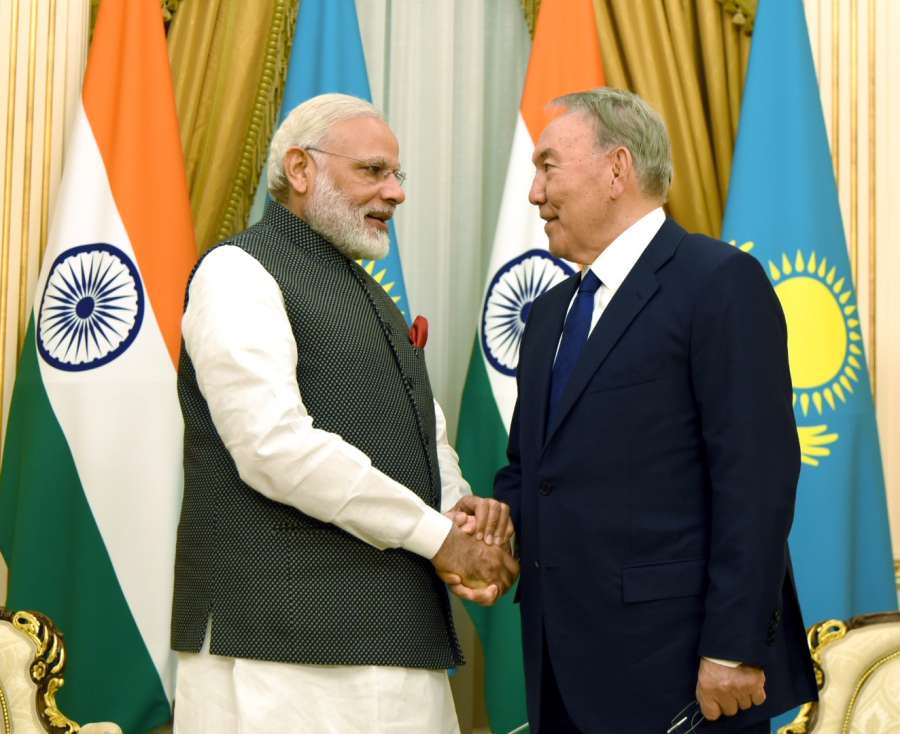 Astana: Prime Minister Narendra Modi calls on Kazakhstan's President Nursultan Nazarbayev in Astana, Kazakhstan on June 8, 2017. (Photo: IANS/PIB) by . 