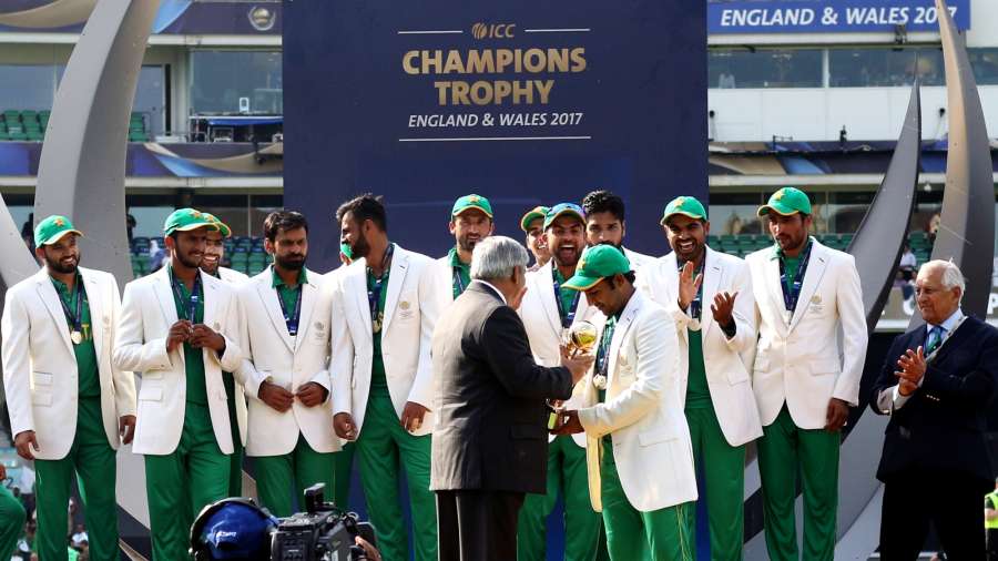 London : Pakistani players celebrate after winning the ICC Champions Trophy at Kennington Oval in London on June 18, 2017. (Photo: Surjeet Yadav/IANS) by . 