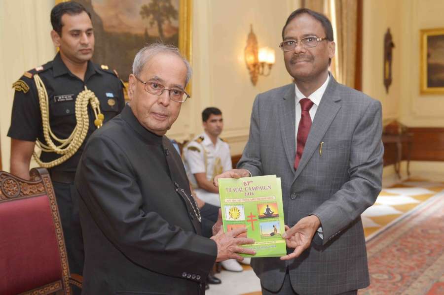 New Delhi: President Pranab Mukherjee launches the 67th TB Seal Campaign of the Tuberculosis Association of India during a programme organised at Rashtrapati Bhavan in New Delhi, on Oct 2, 2016. (Photo: IANS/RB) by . 