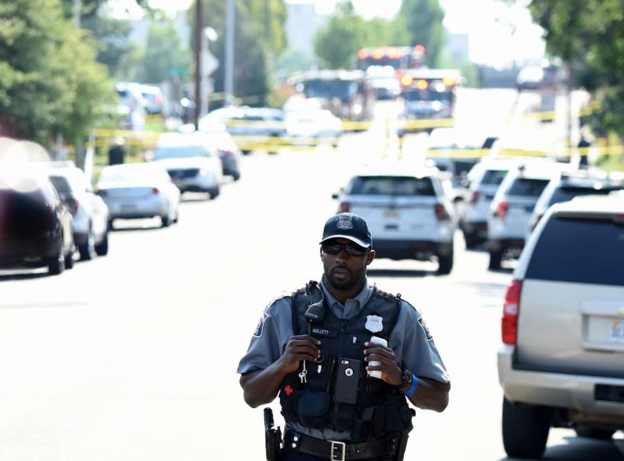 ALEXANDRIA, June 14, 2017 (Xinhua) -- Policemen work at the site of the gunshot at Eugene Simpson Stadium Park in Alexandria, Virginia state, the United States, on June 14, 2017. The gunman who opened fire Wednesday morning at a U.S. congressional baseball practice field has been identified as James T. Hodgkinson, a white male in his 60s. (Xinhua/Yin Bogu /IANS) by .