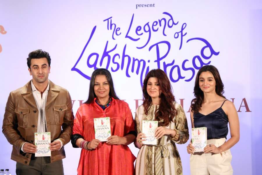 Mumbai: Actors Ranbir Kapoor, Shabana Azmi, Twinkle Khanna and Alia Bhatt during the launch of book, The Legend of Lakshmi Prasad, a collection of four short stories by author Twinkle Khanna, in Mumbai, on Nov 15, 2016. (Photo: IANS) by . 