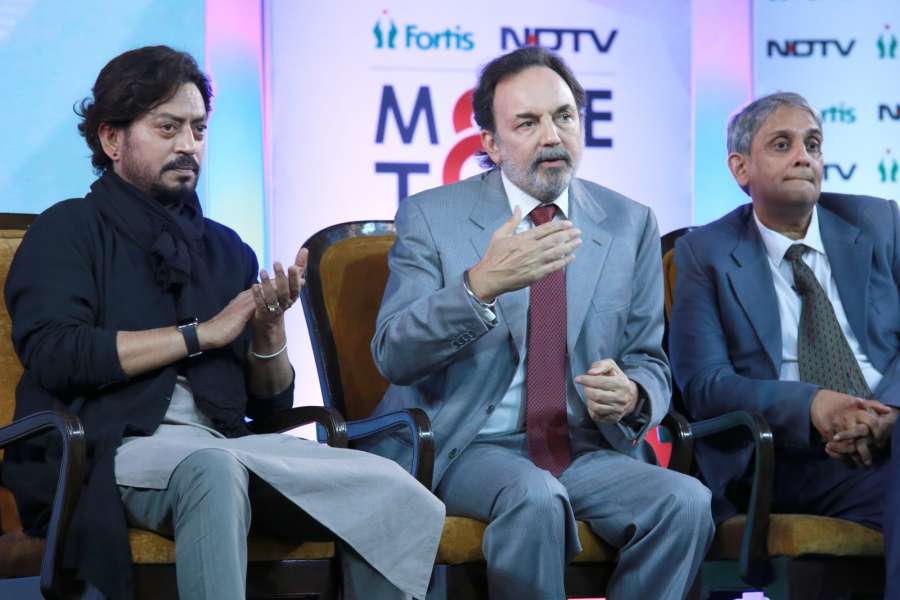 New Delhi: Actor Irrfan Khan and NDTV Group Co-Chairperson Founder & Executive Dr. Prannoy Roy during the launch of the 'More To Give' campaign on the occasion of Kargil Diwas in New Delhi on July 26, 2016. (Photo: Amlan Paliwal/IANS) by .