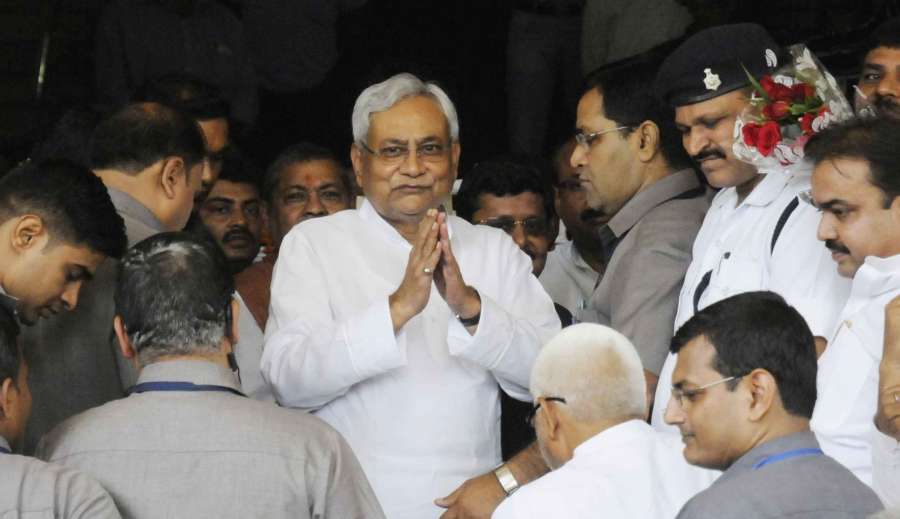 Patna: Bihar Chief Minister Nitish Kumar arrives at Bihar Assembly to prove his majority in floor test in Patna on July 28, 2017. (Photo: IANS) by .
