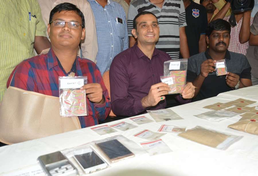 Hyderabad: Hyderabad police displays 800 blots of LSD and MDMA seized from drug peddlers in Hyderabad on July 10, 2017. (Photo: IANS) by .