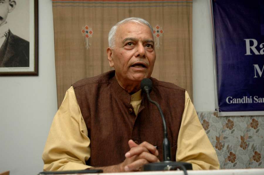 Patna: Bhartiya Janata Party leader Yashwant Sinha addresses during a programme in Patna on April 2, 2017. (Photo: IANS) by .