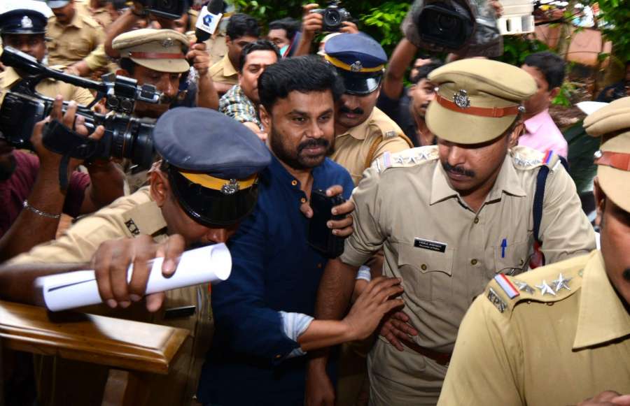 Kochi: Malayalam actor Dileep being taken to Aluva jail on July 11, 2017. Malayalam actor Dileep was arrested by police regarding an abduction case of an actress at Aluva in Kochi. (Photo: IANS) by . 
