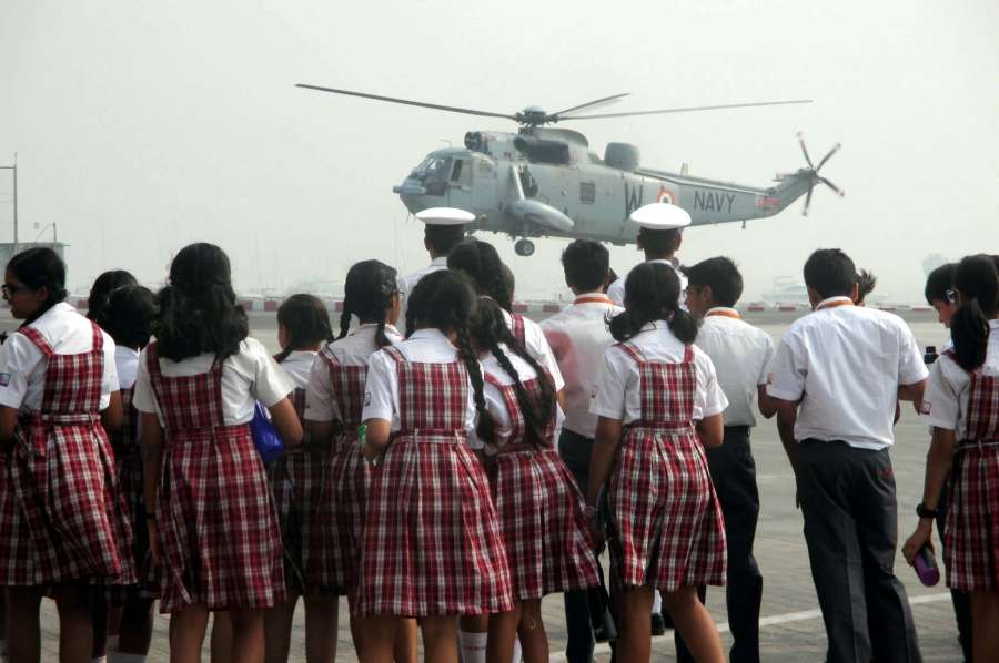 Mumbai: Differently abled children and school students visits Navel Air Station at Colaba in Mumbai on Nov 16, 2016. (Photo: IANS) by . 