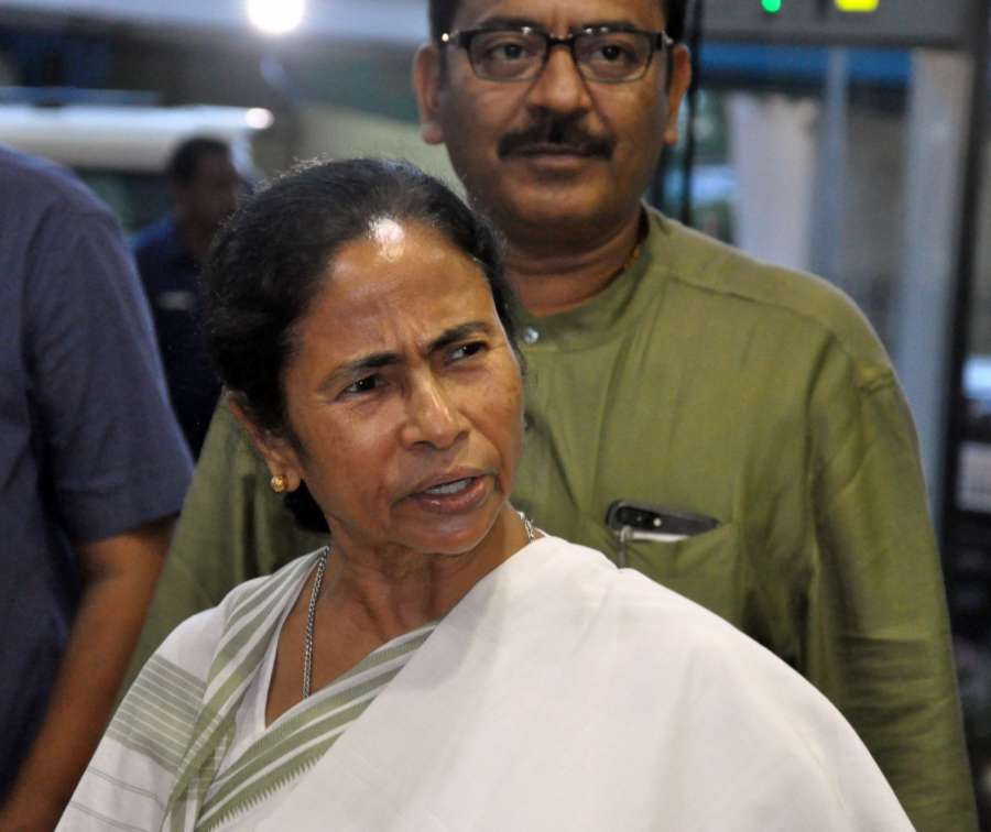 Howrah: West Bengal Chief Minister Mamata Banerjee arrives to address a press conference along with Minister Aroop Biswas at Nabanna in Howrah on June 28, 2017. (Photo: IANS) by . 