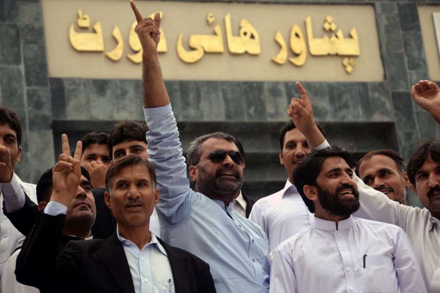 PESHAWAR, July 28, 2017 (Xinhua) -- Pakistani lawyers celebrate after Pakistan's Supreme Court disqualified Prime Minister Nawaz Sharif over corruption charges, in northwest Pakistan's Peshawar, July 28, 2017. Pakistani Prime Minister Nawaz Sharif Friday quit as prime minister after the Supreme Court disqualified him over corruption charges. (Xinhua/Umar Qayyum/IANS) by .