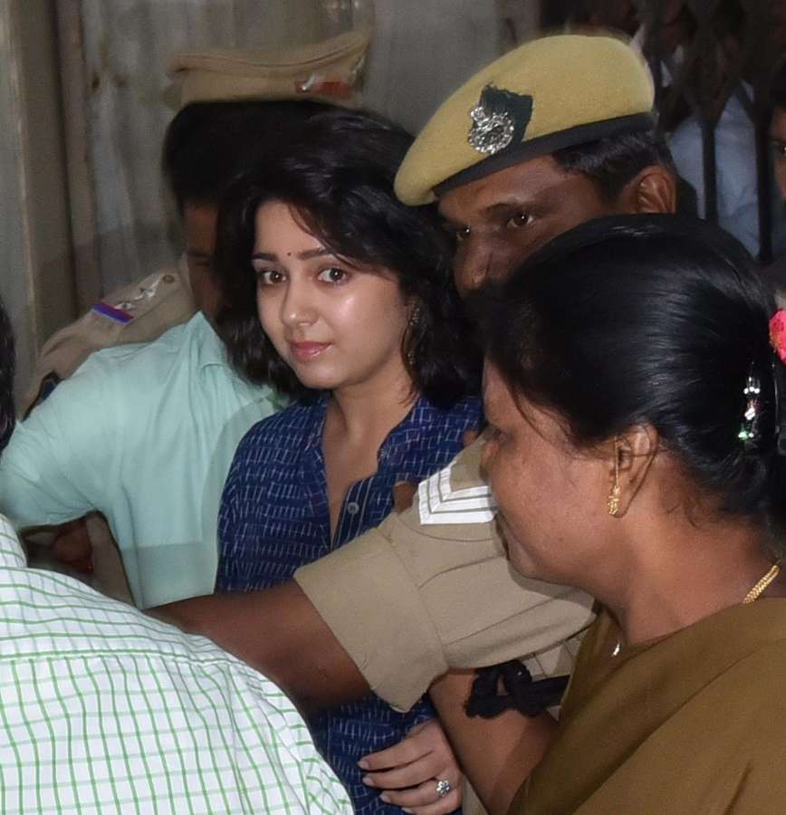 Hyderabad: Actress Charmy Kaur arrives to appear before Special Investigation Team (SIT) in connection with Hyderabad drug racket case; in Hyderabad on July 26, 2017. (Photo: IANS) by .