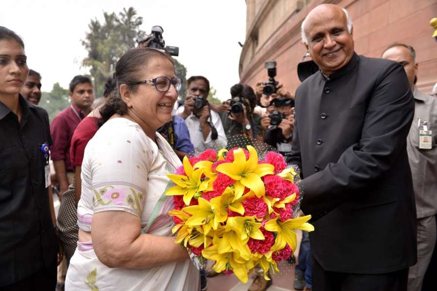 New Delhi: Lok Sabha speaker Sumitra Mahajan arrives at Parliament to cast her vote in presidential polls on July 17, 2017. (Photo: IANS) by .
