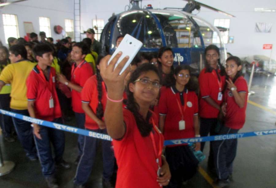 Mumbai: Differently abled children and school students visits Navel Air Station at Colaba in Mumbai on Nov 16, 2016. (Photo: IANS) by . 