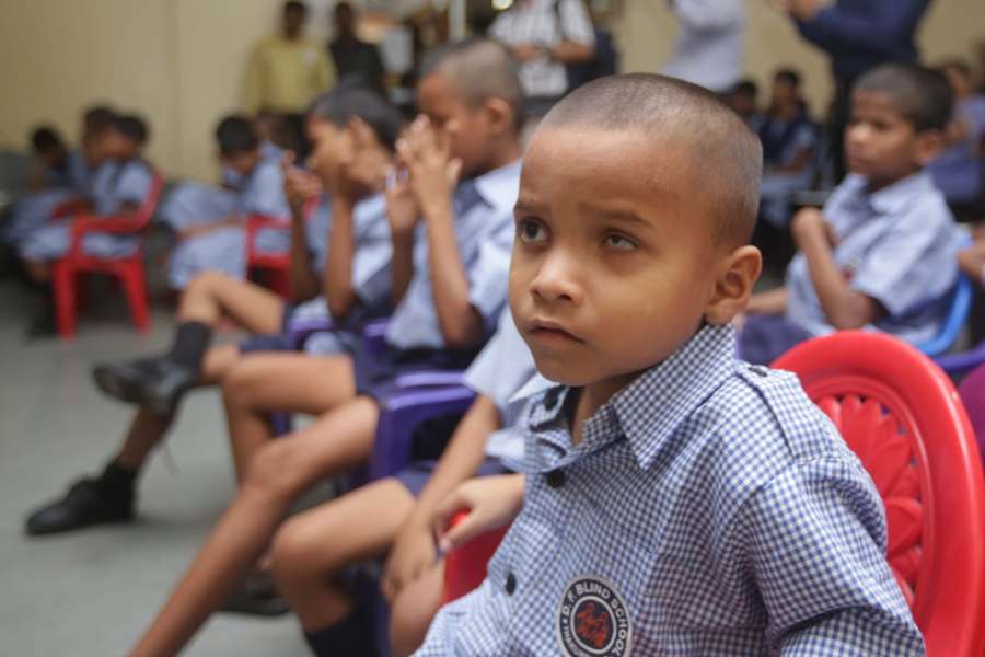 Kolkata: Visually challenged children at the inauguration of a Braille Library in Kolkata, on May 8, 2017. (Photo: IANS) by .