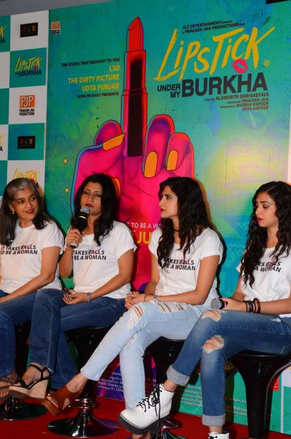 Mumbai: Actors Konkona Sensharma, Ratna Pathak Shah, Aahana Kumra and Plabita Borthakur during the trailer launch of upcoming film "Lipstick Under My Burkha", in Mumbai on June 27, 2017. (Photo: IANS) by .