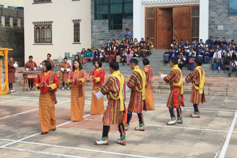 Thimphu: Royal Academy students perform 'Menjong Choegi Zhingdhir' during Mountain Echoes Literary Festival in Thimphu, Bhutan on Aug 26, 2017. (Photo: IANS) by .