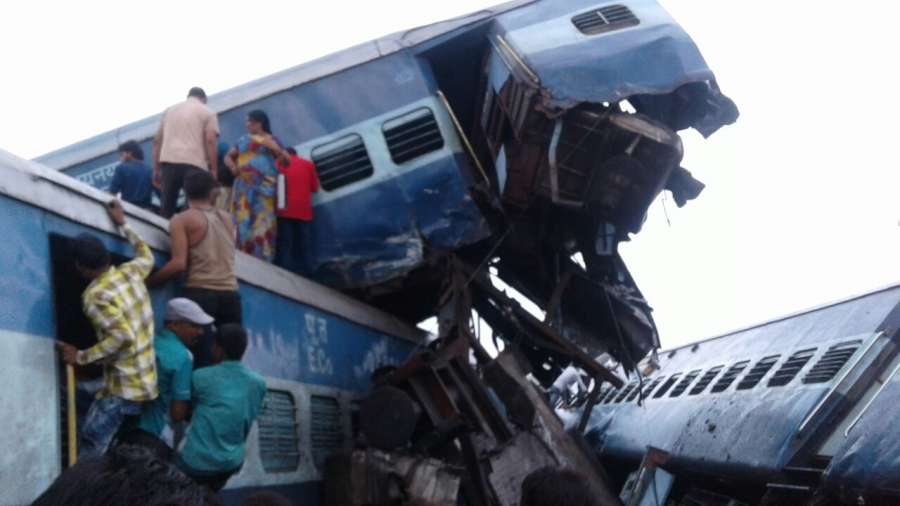 Muzaffarnagar: The bogies of Kalinga-Utkal Express that derailed near Khatauli in Muzaffarnagar district of Uttar Pradesh on Aug 19, 2017. At least 20 people were injured. (Photo: IANS) by .