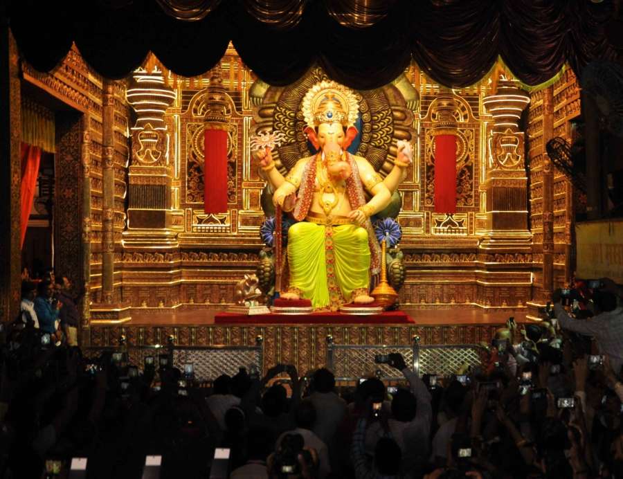Mumbai: First look of Ganesh idol at Lalbaugcha Raja pandal ahead of Ganesh Chaturthi in Mumbai on Aug 21, 2017. (Photo: IANS) by .