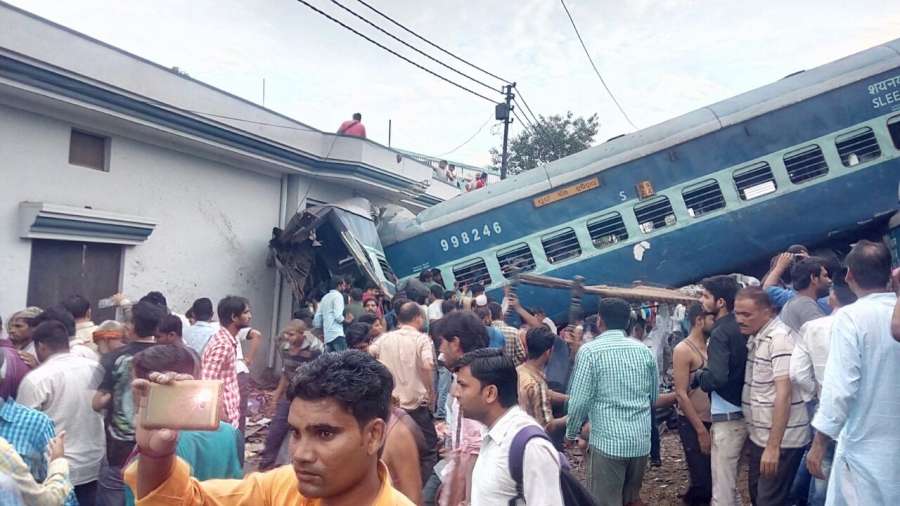 Muzaffarnagar: The bogies of Kalinga-Utkal Express that derailed near Khatauli in Muzaffarnagar district of Uttar Pradesh on Aug 19, 2017. At least thirteen people have died, and 58 injured people have been admitted to hospital. (Photo: IANS) by .