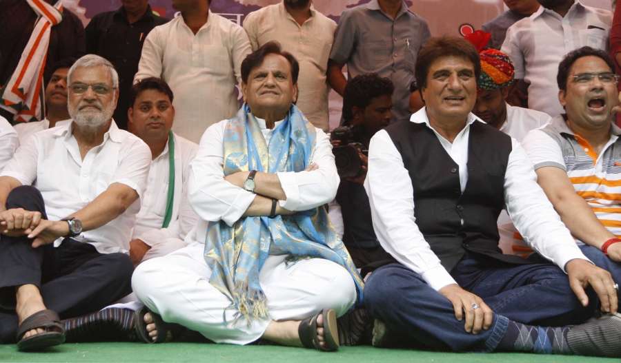 New Delhi: Congress leaders Ahmed Patel and Raj Babbar during a protest against Union Government in New Delhi on Aug 10, 2017. (Photo: IANS) by .